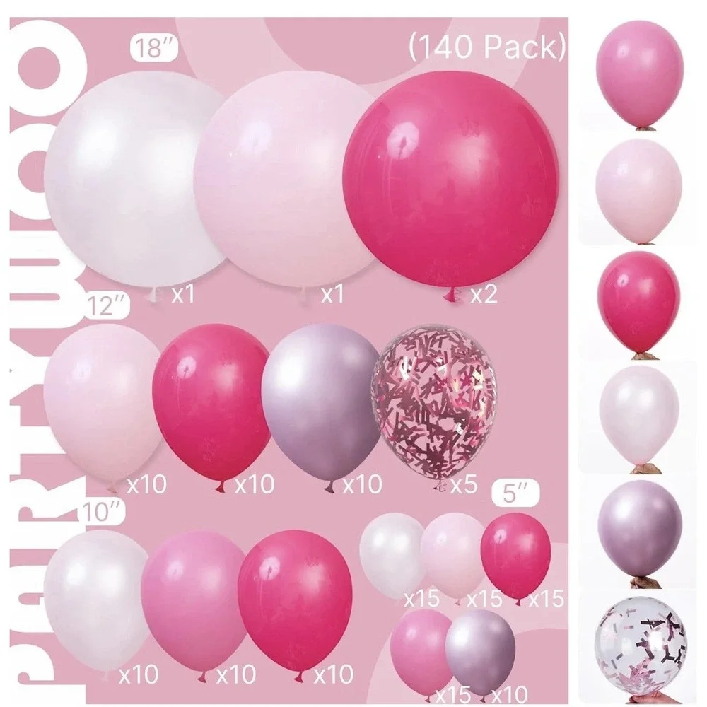 Pink Glitter 6ft x 8ft Happy Birthday Backdrop + Balloon Arch, Barbie Disco Glam